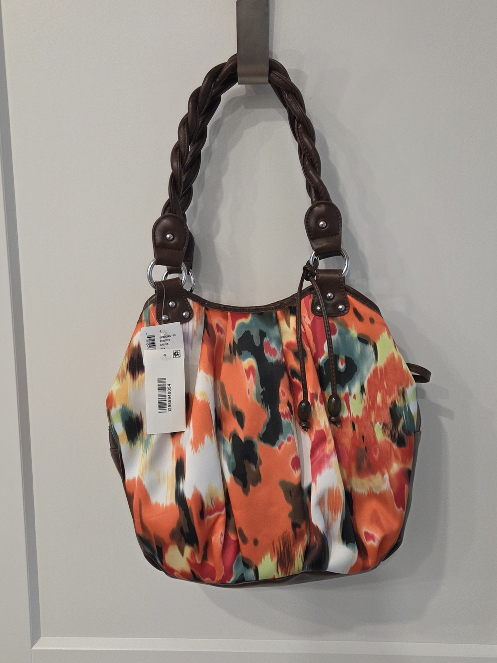 Call It Spring Orange Multi-Color Shoulder Bag with Braided Brown Handles